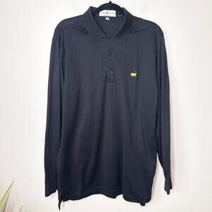 Fairway & Greene Large The Masters Long Sleeve Black Cotton‎ 3-Button Polo Shirt